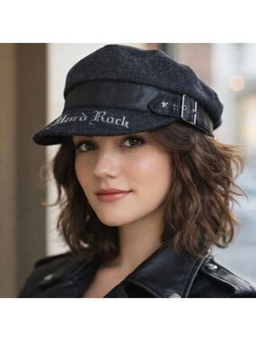 Hard Rock Cafe “All Is One” Black Wool Blend Biker Cap | OSFM | Moto Style